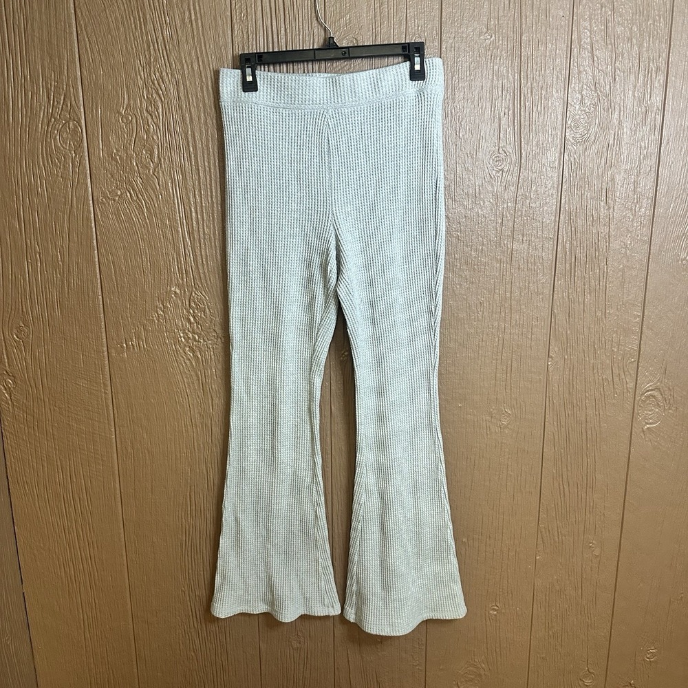 Aerie Waffle Knit Flare‎ Pants Heather Gray Sz M Loungewear Casual Slimming